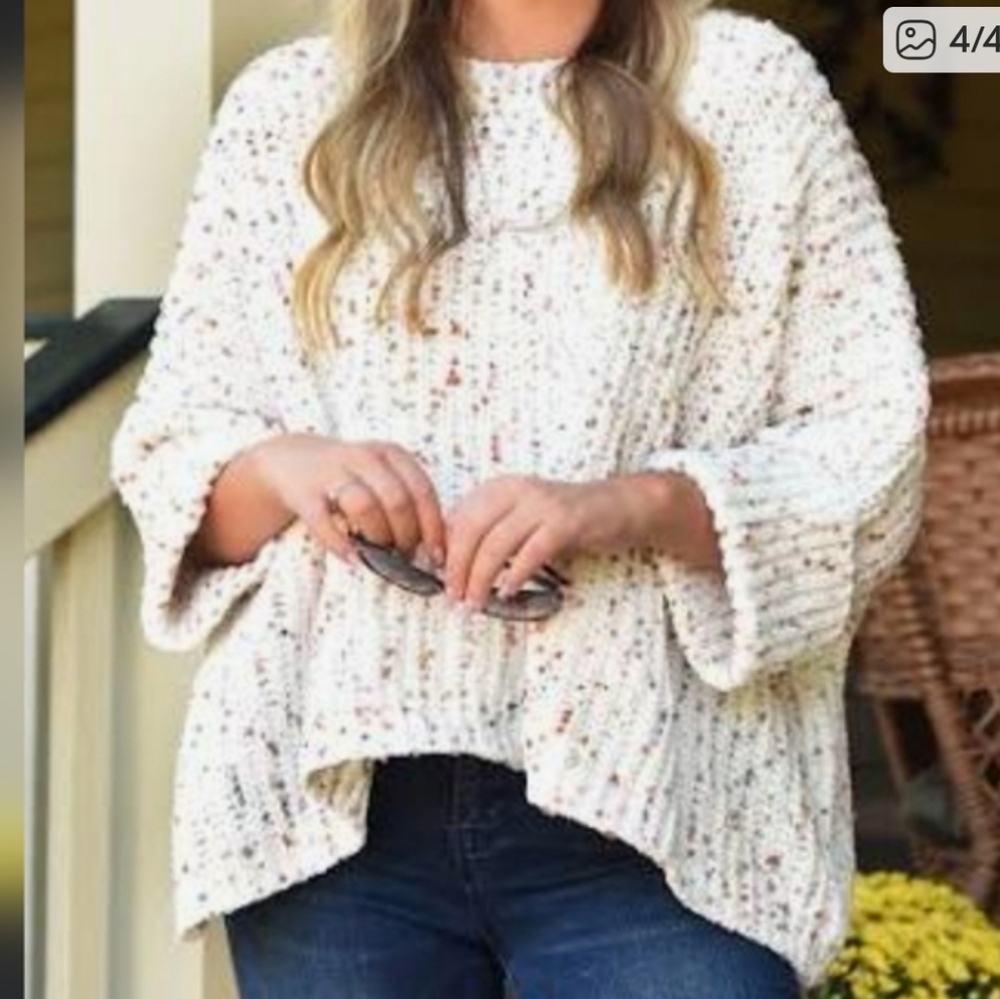 POL Super Soft Chenille Crochet Knit Cozy Rainbow Multicolor Knit Sweater
